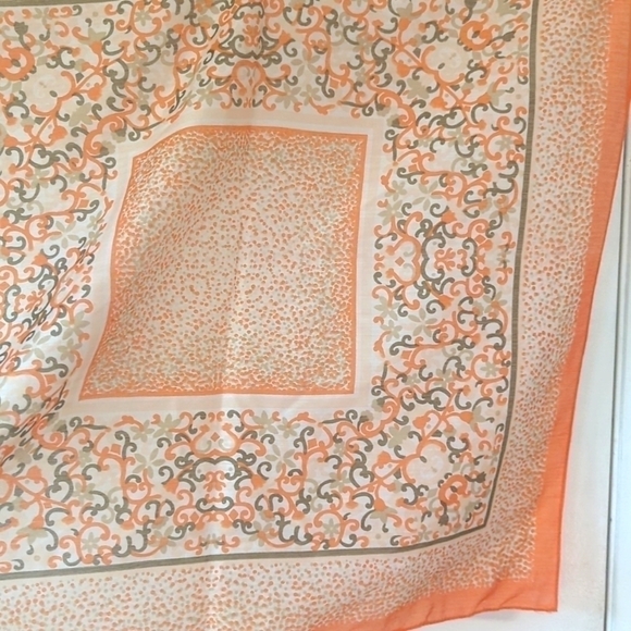 Vintage Orange and Gray Sheer Floral and Dot Scarf - Picture 5 of 5